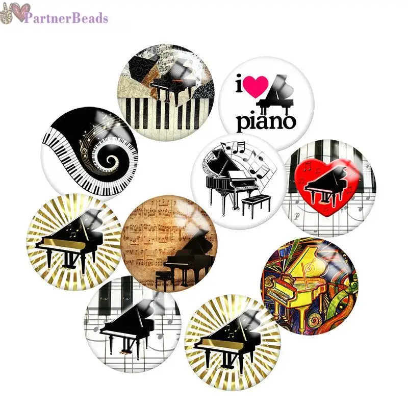 

Piano Round Photo Glass Cabochon Demo Flat Back Making Findings 20mm Snap Button N3211