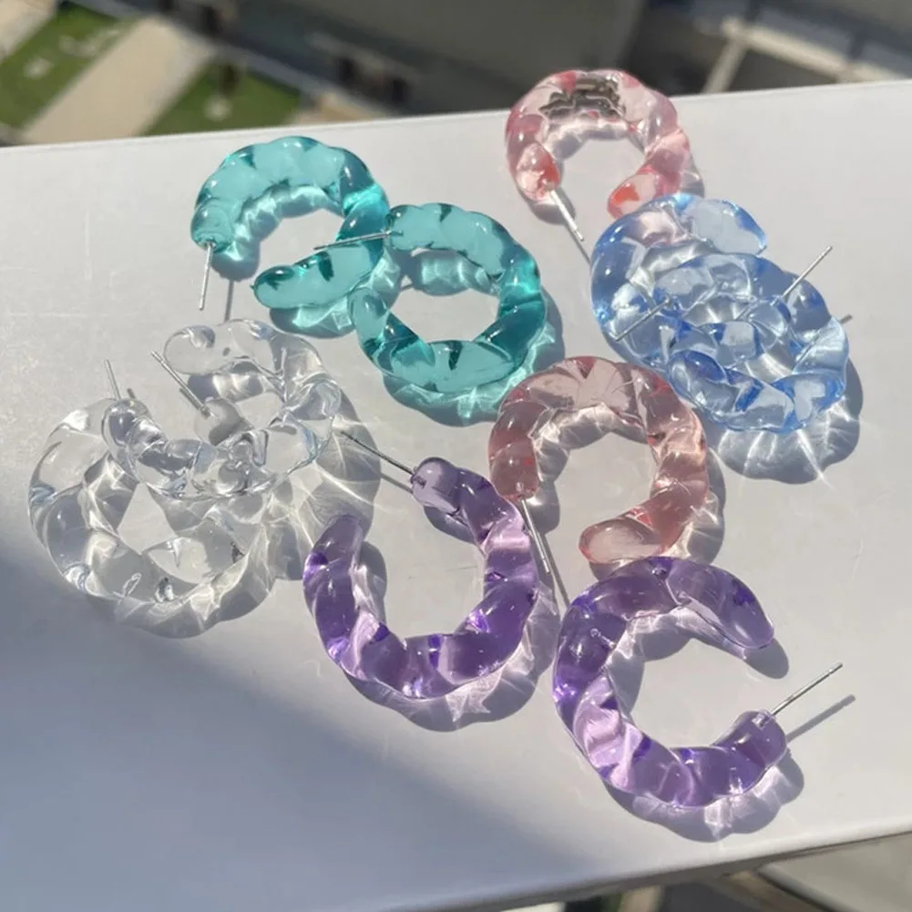 

New Large Round Multicolor Transparent Twist Acrylic Earrings Circle Hoop Earrings For Women Daily Accessories