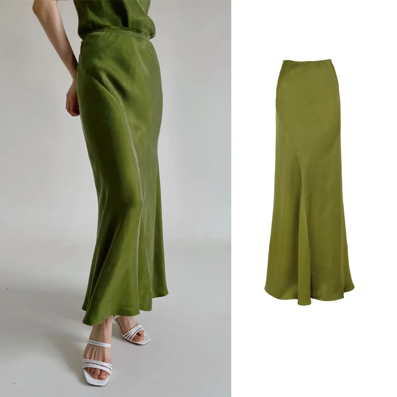 Heavy Industry Sand-washed Copper Ammonia Silk Skirt Fishtail Skirt 2022 Summer New Commuter Slim Ruffled Women's Skirt
