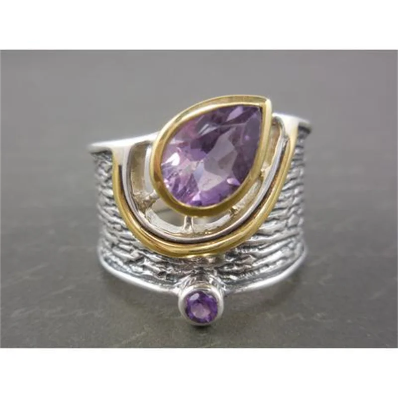 

Fashion Delicate Silver Colors Rings for Women Trendy Metal Inlaid Purple Stone Wedding Ring Engagement Jewelry