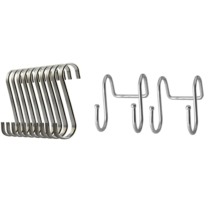 

12Pcs S Stainless Steel Suspension Hooks For Kitchen Cookware Or Butcher Meat - 10Pcs 8.1 X 5 Cm & 2Pcs 7.3Cmx5cm