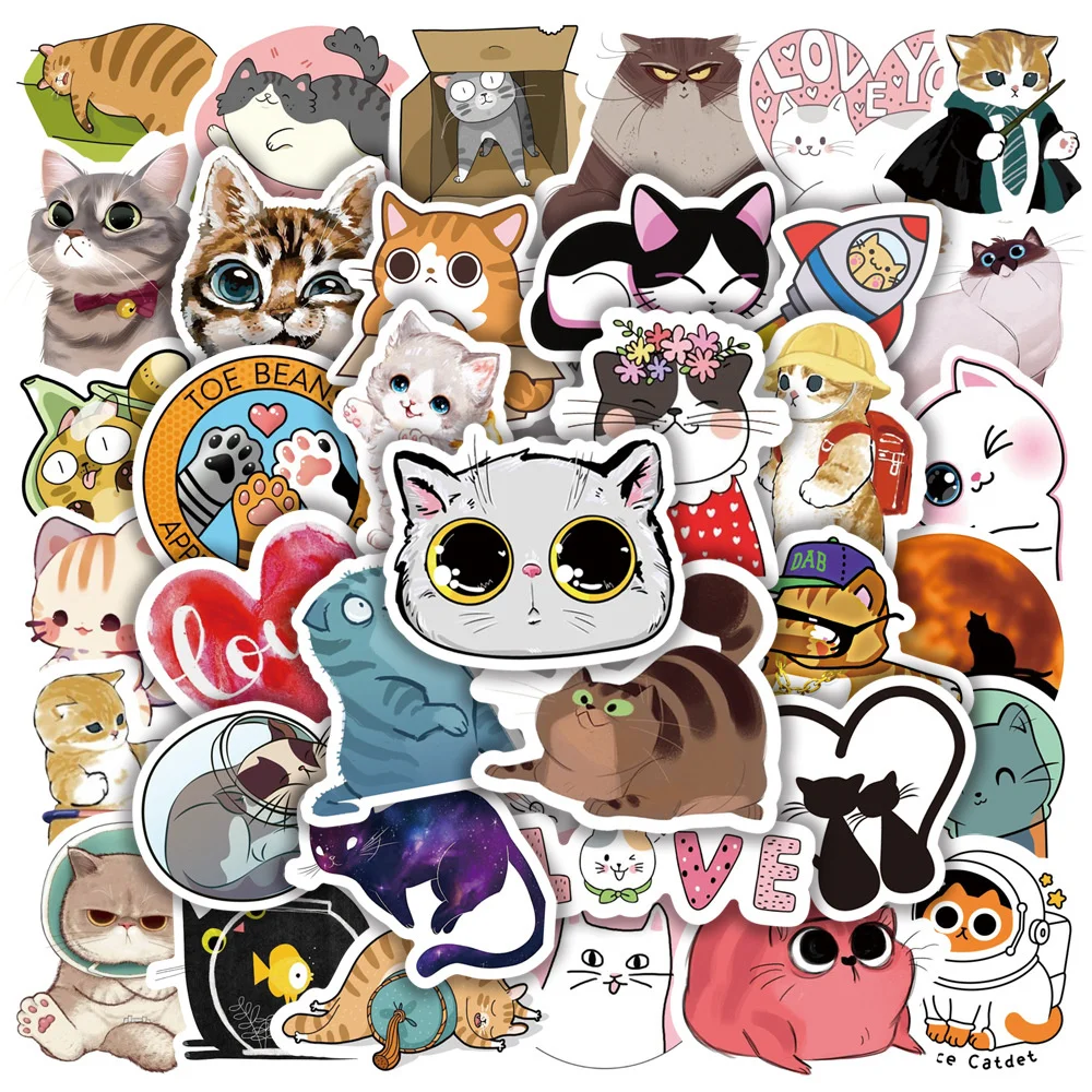 

10/30/50PCS New Cat Animal Sticker Pack Cartoon Creative Animation Kids Computer Table Car Chair Decoration Waterproof Wholesale
