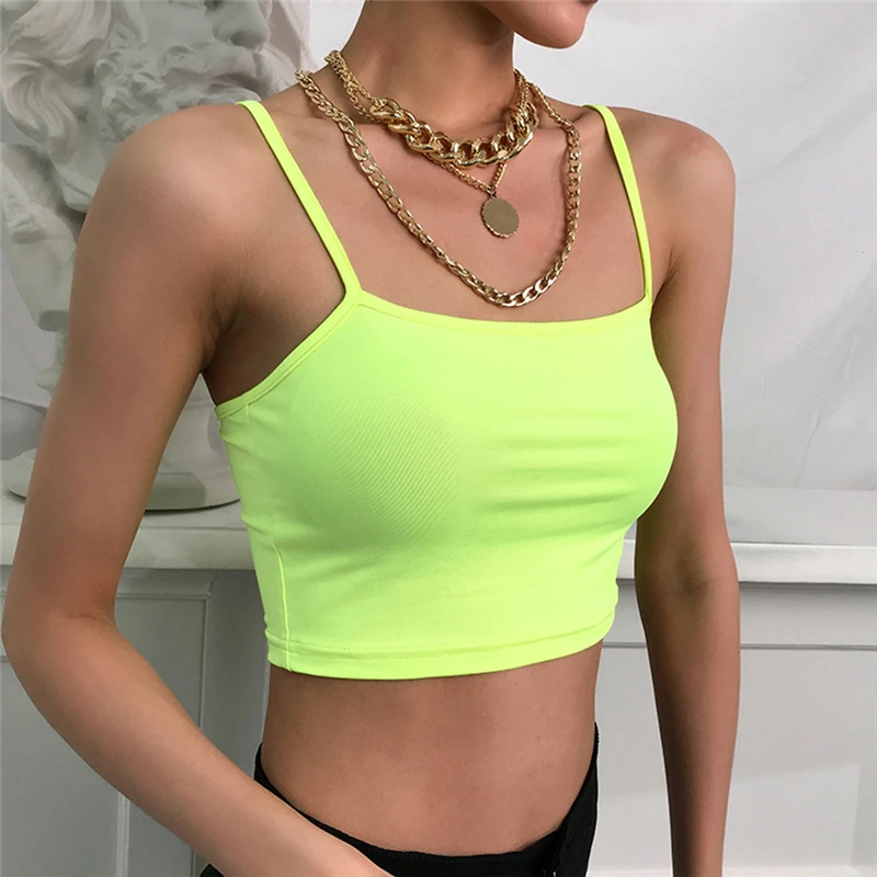 

Women Camis 2022 Summer Fluorescent Green Sexy Halter Sling Vest For Femme Solid Soft Tank For Feminina Robe Femme