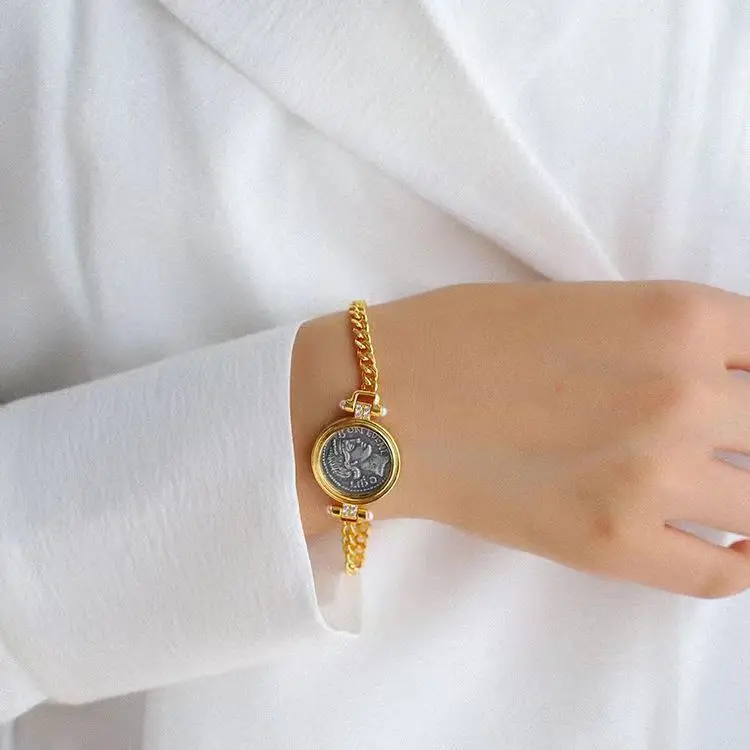 Винтажный браслет в виде греческой богини удачи с резной древней монетой