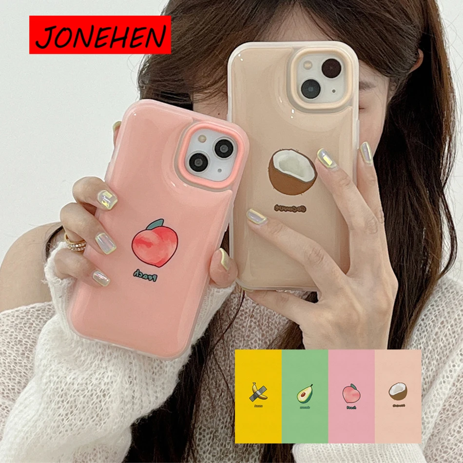 

INS 3D Fruit Avocado Peach Soft Stress Reliever Case For iPhone 13 12 11 Pro Max Case X Xr Xsmax 3 IN 1 Cute Silicone Back Cover