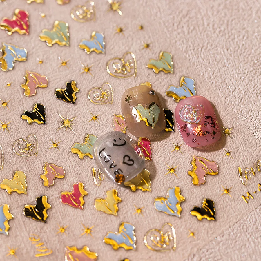 Акриловые гравированные наклейки для ногтей золотая линия розовый дизайн