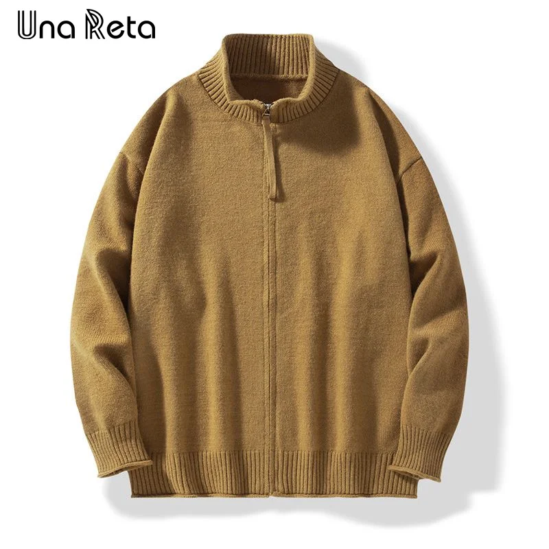

Мужской кардиган на молнии Una Reta, повседневный Однотонный свитер с высоким воротником на молнии, Осень-зима 2019