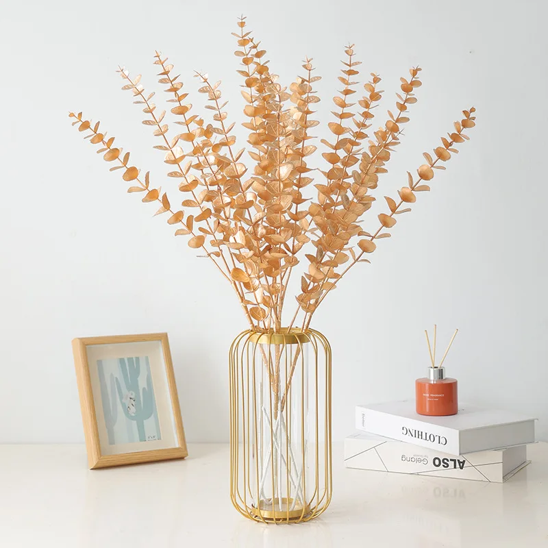 

Golden Artificial Plants Eucalyptus Leaf Christmas Decor Home Living Room Desk Decoration Party Wedding Holiday Flower Arrange