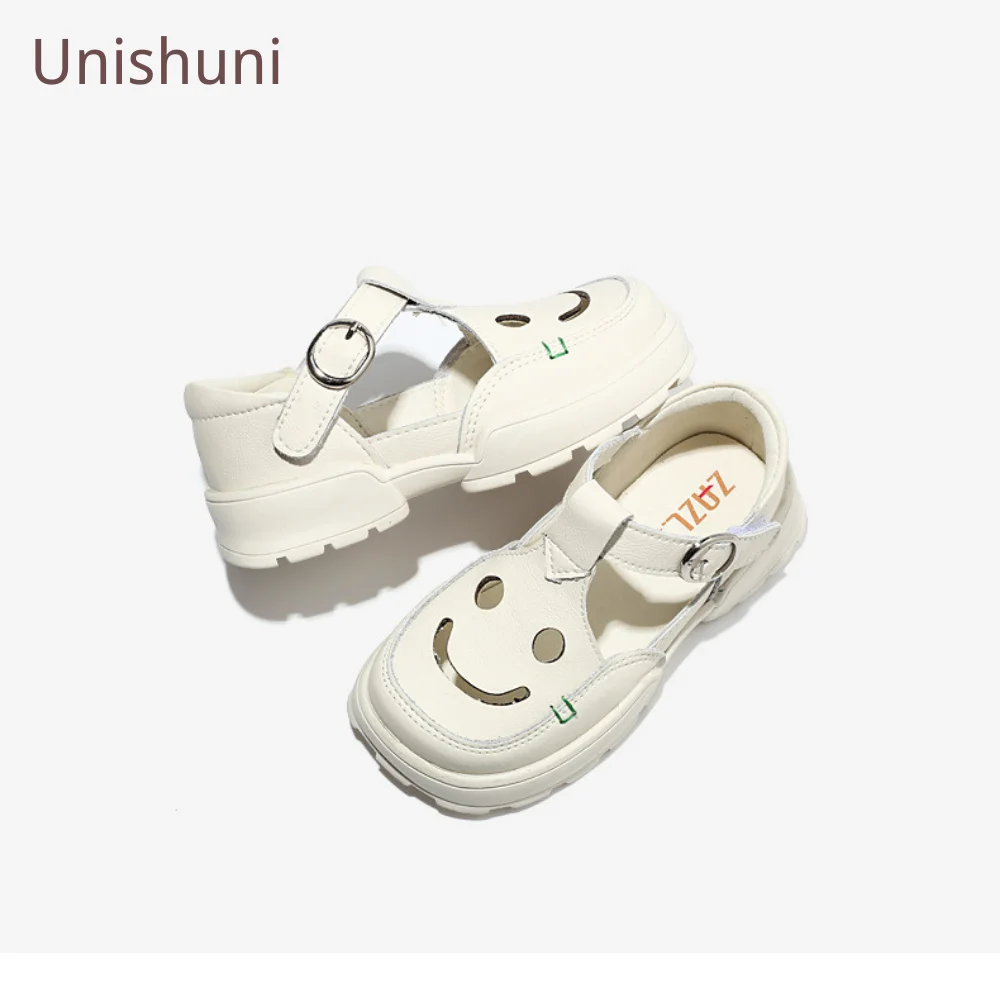 Unishuni Fashion Cool Summer Shoe Genuine Leather Sandal Thick Platform Sole Cool Square Toe Beach Shoe Street Style Girls Shoes