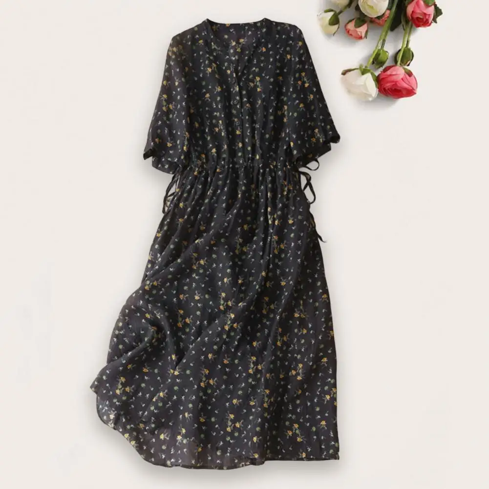 

Popular Linen Dress 3/4 Sleeve Skin-touch Summer Casual Loose Linen Sundress Retro Dress Women Dress