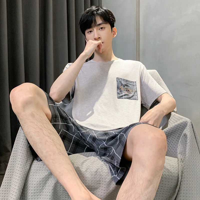 Men's Summer Modal Short-Sleeved Shorts Two-Piece Pajama Suits, Simple Leisure Comfortable Thin Loungewear Sets