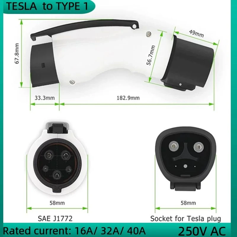 

EV Charger TESLA to Type1 EV Adaptor 40A 250V AC Use for SAE J1772 Vehicles Charging and Another Side to Tesla Male EV Plug
