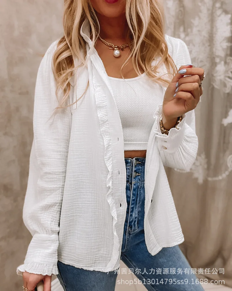 

White Women's Casual Shirts Elegant Long Sleeve Woman Office Shirt 2022 Spring Autumn Fashion New Lapel Single Breasted Blouses