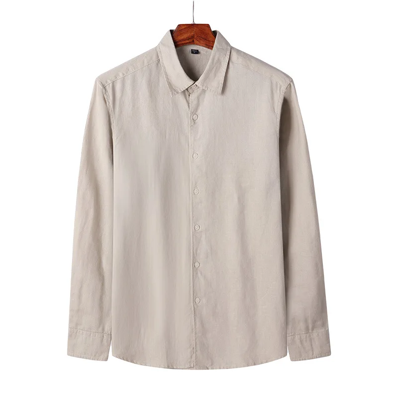New Linen Shirts for Man Clothing Pure Color 52.1% Linen + 47.9% Cotton Shirt Men Long Sleeve Slim Fit Square Collar Comfortable