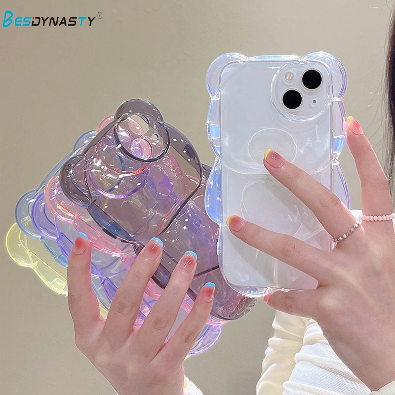 

BESD мультяшный 3D чехол для телефона в форме медведя для IPhone 13 Mini Pro Max Корейская любовь сердце объектив защитный чехол Funda Iphone 13