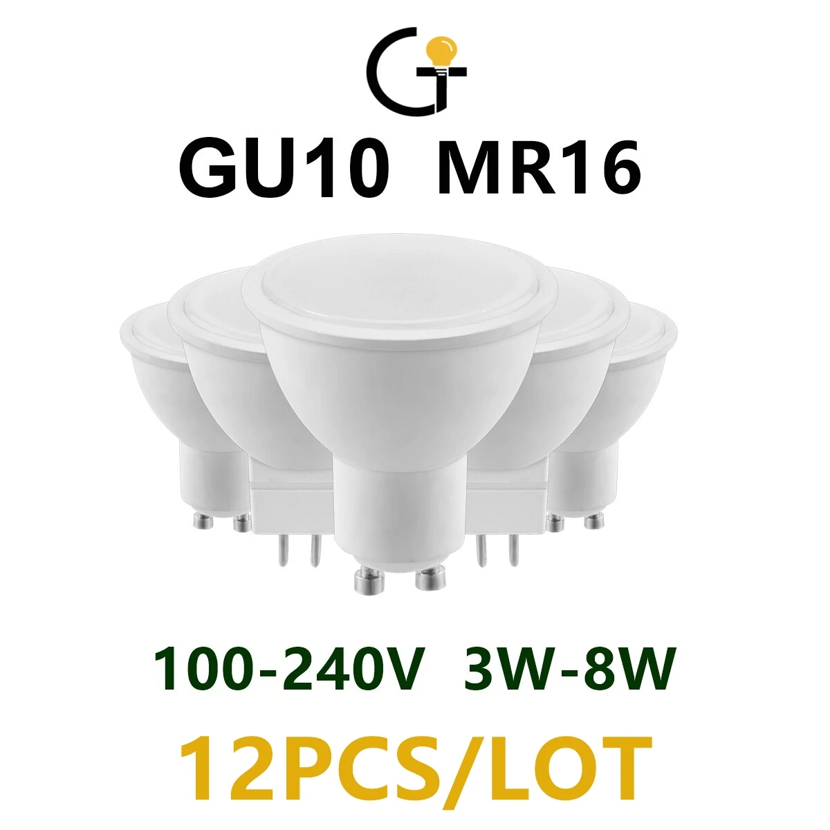

12PCS Amplia presión 100-240v LED spotlight GU10 MR16 3w-8w iluminación doméstica aplicable reemplazo 50W 100W lámpara halógena