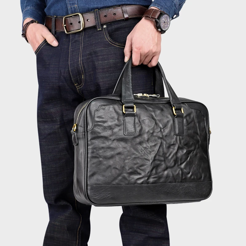 14'' PC Doctor Men's Briefcase Genuine Leather Laptop Lawyer Computer Bag Leather Male Briefcase Crossbody Shoulder Bag