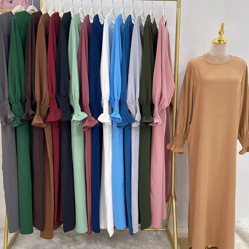 Plain Abaya for Women Crepe Floral Cuff Islamic Clothing Ramadan Muslim Prayer Long Dress African Dresses Dubai Turkish Robe