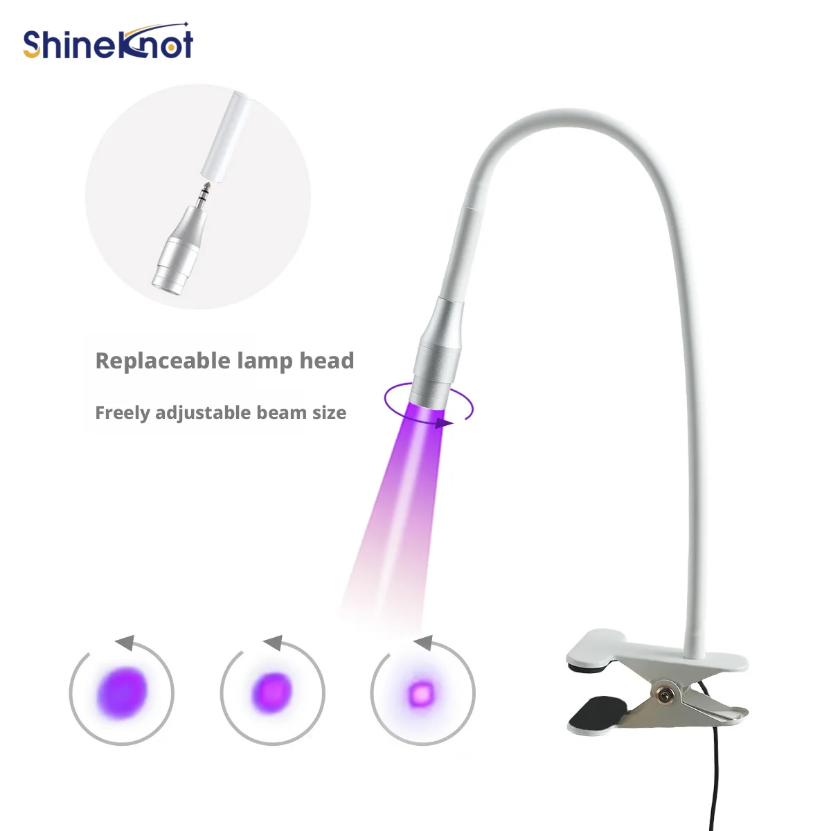 Фото Лампа для наращивания ресниц SHINEKNOT 5W с креплением на стол, регулируемым фокусом, УФ-светодиодная лампа для сушки ногтей, 395-405 нм, алюминиевый корпус №2