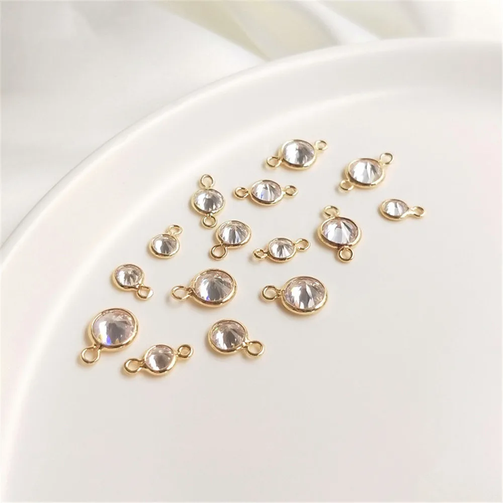 

14K Gold Filled Plated Shiny zircon crystal round pendant earhang DIY double pendant bracelet jewelry accessories