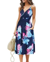 ouges womens summer spaghetti strap v neck floral short party dress with pockets