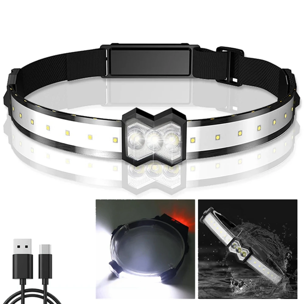

COB Outdoor Running Headlamp Red White Light Source LED Headlight USB Rechargeable Glare Flashlight Work Light Hiking Fishing