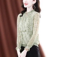 bow floral chiffon shirt tops womens spring new fashion long sleeve lace up blouse blusas s 4xl
