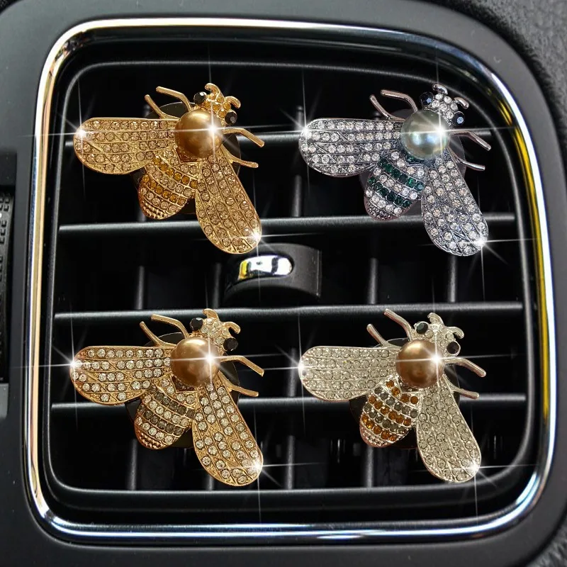 

Car Mounted Air Conditioner Air Outlet Decoration Aromatherapy Clip Pearl Inlaid Diamond Little Bee Car Perfume Insect