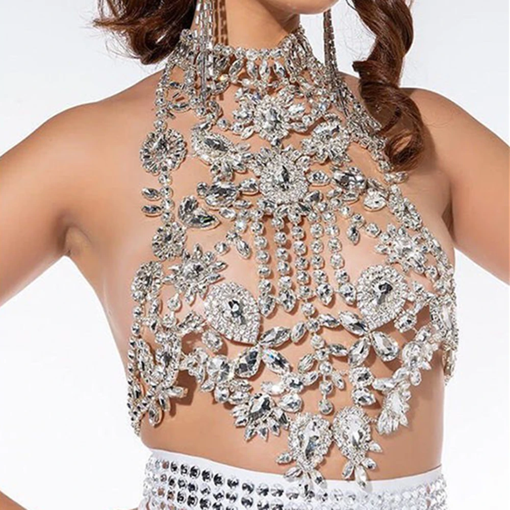 Luxury Rhinestone Fashion bikini Chest-Wrapped Chain Bra Necklace Prom Party Chest Chain Ladies Dinner Fine Body Chain Jewelry
