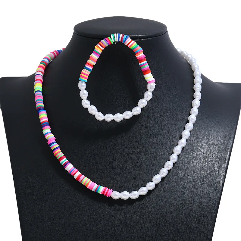 

XIPPOSS Necklace Bohemian Colored Soft Pottery Ethnic Style Clavicle Necklace Special-shaped Pearl Retro Temperament Clavicle
