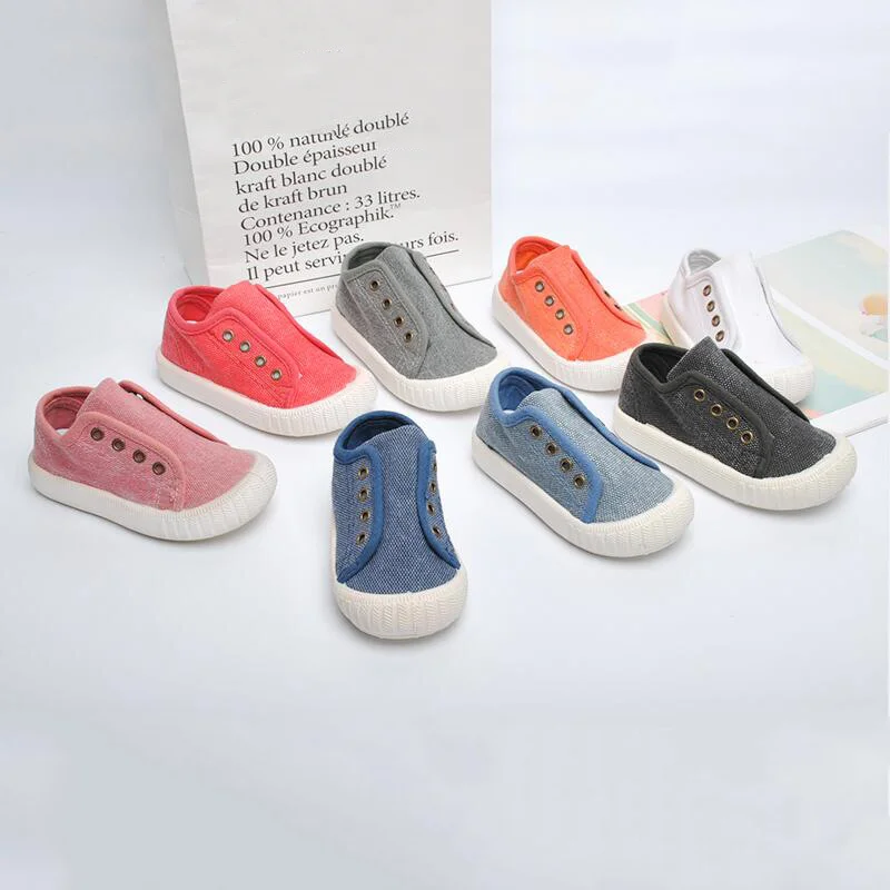 

Кроссовки без шнуровки для детей, плоская резиновая подошва, холщовые, для мальчиков и девочек, весна-лето F06153