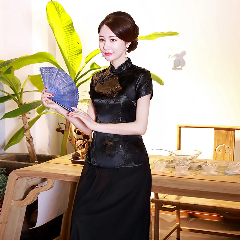 Женская китайская рубашка-Ципао с вышивкой дракона и феникса традиционная