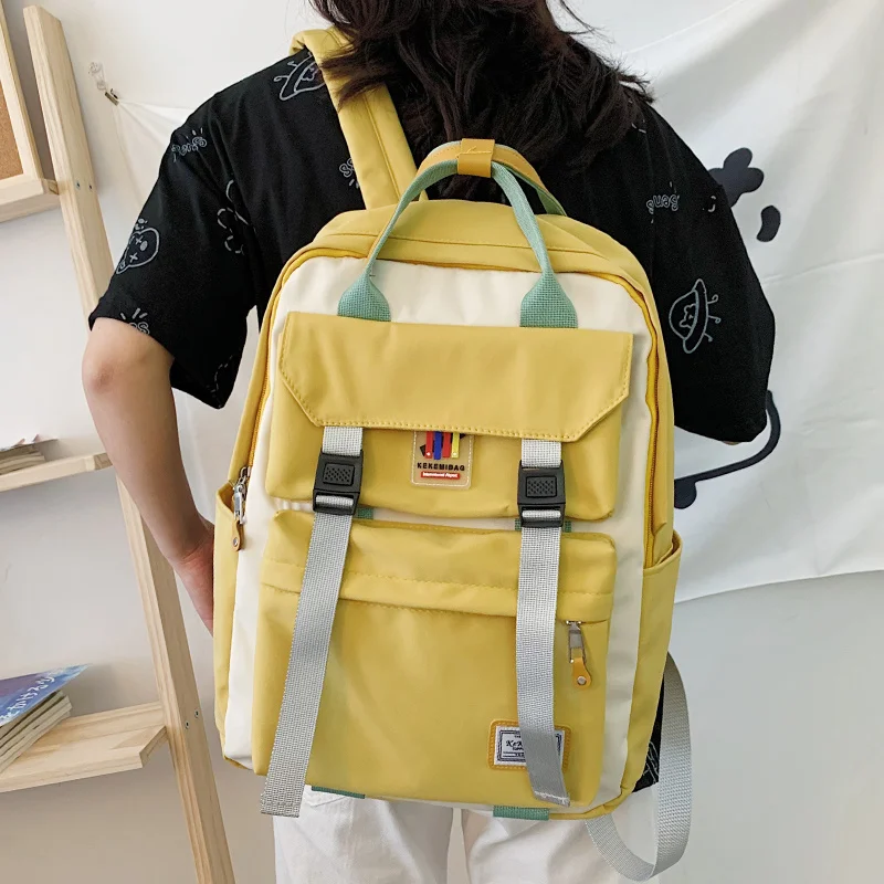 

Large Capacity Fashionable Girl Panelled Backpack New Nylon Waterproof Cute Schoolgirl Schoolbag Campus Style Travel Bag