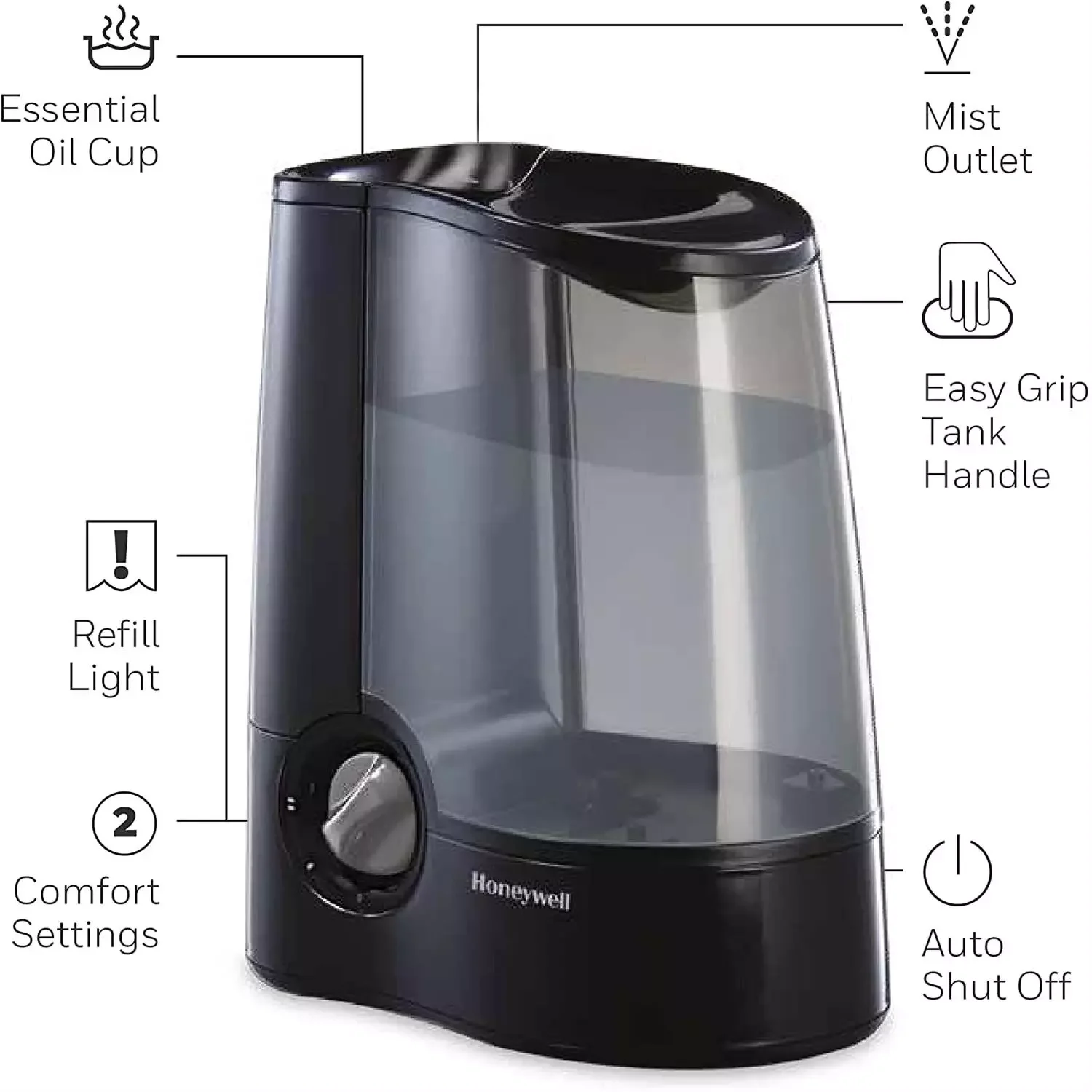 

NEW2023 Honeywell HWM-705B HWM705B Filter Free Warm Moisture Humidifier, Black