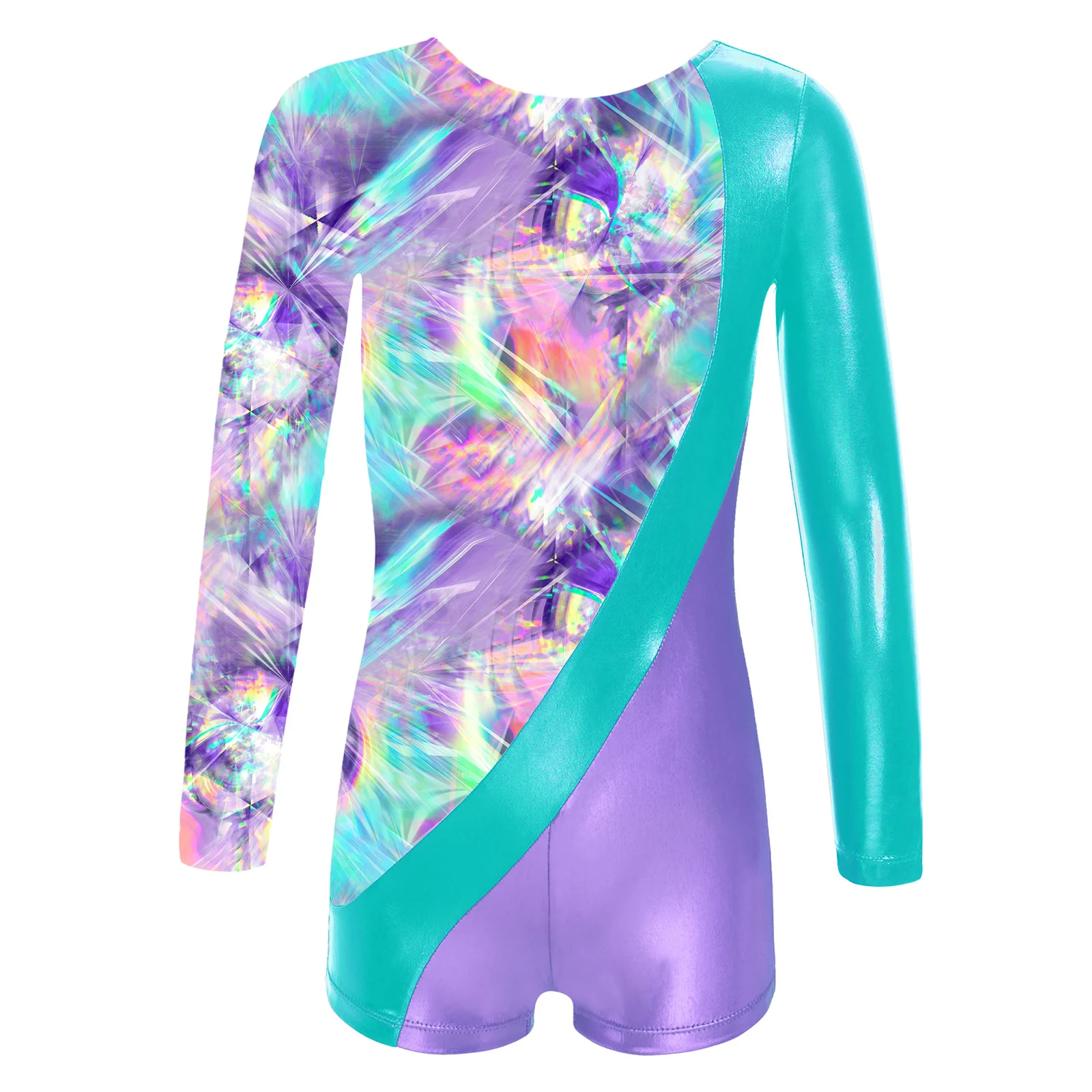 

Kids Girls Metallic Printed Long Sleeve Ballet Dance Gymnastic Leotard Biketards Unitard Bodysuit Jumpsuit Performance Dancewear