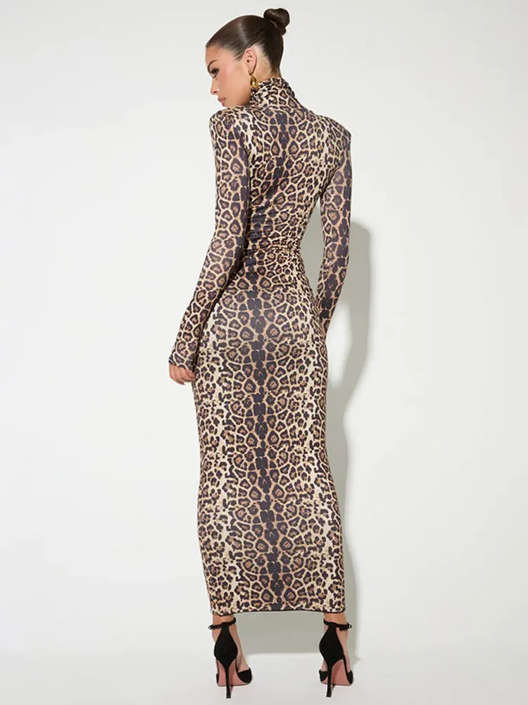 GACVGA сексуальное платье макси с леопардовым принтом и длинными рукавами для