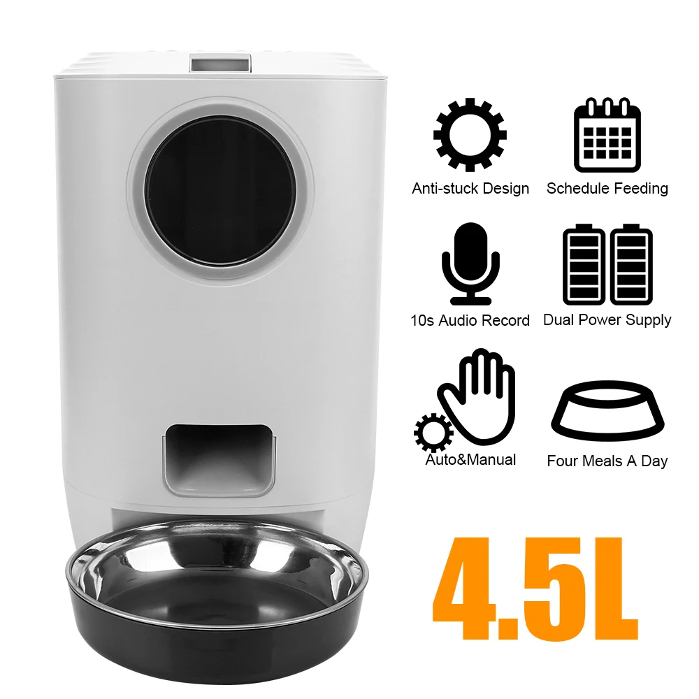 Pet Bowl Dog Cat Food Container With Voice Record Auto Cat LCD Screen Timer Food Dispenser Automatic Pet  Food Feeders 4.5L