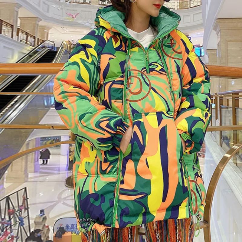 2021 Winter Outfits Women's Jacket Hooded Parka Down Cotton Coat Double Zipper Glossy Padded Jackets Casual Warm Outwear Parkas