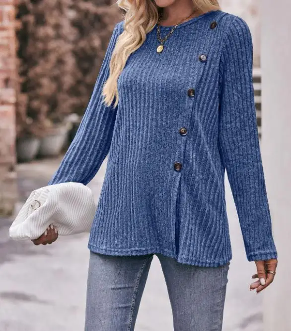 

Side Button Slit Ribbed Top 2023 New Popular Fashion Women's Clothing