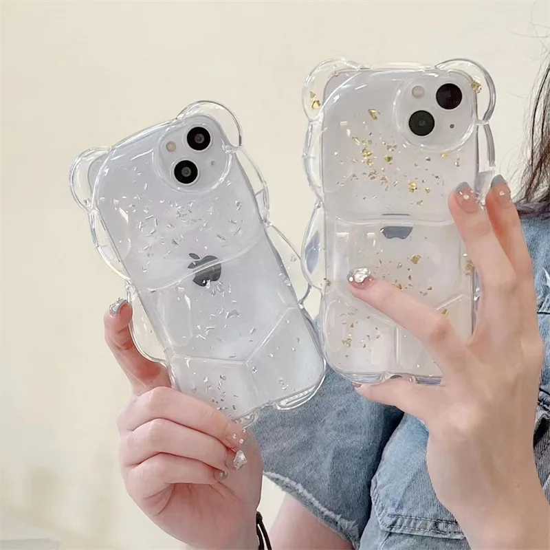

Transparent Tin Foil Shiny Pink Bear Phone Case Cover for IPhone 14 Plus 11 12 13 14 Pro Max Shockproof Cases for IPhone 14 Case