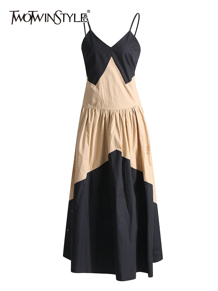 

Женское свободное платье TWOTWINSTYLE, летнее платье с квадратным воротником, без рукавов, с высокой талией, со складками