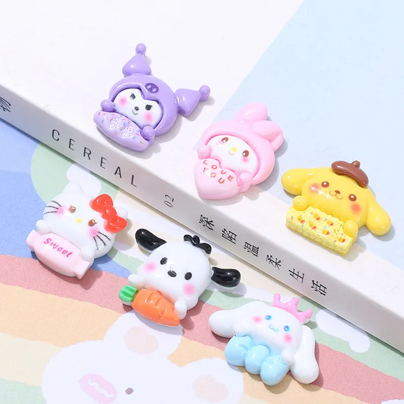 

10Pcs Kawaii Resin Accessories Sanrio Anime Hellokitty Mymelody Kuromi Cinnamoroll Phone Case Hair Accessories Cup Stickers Toy