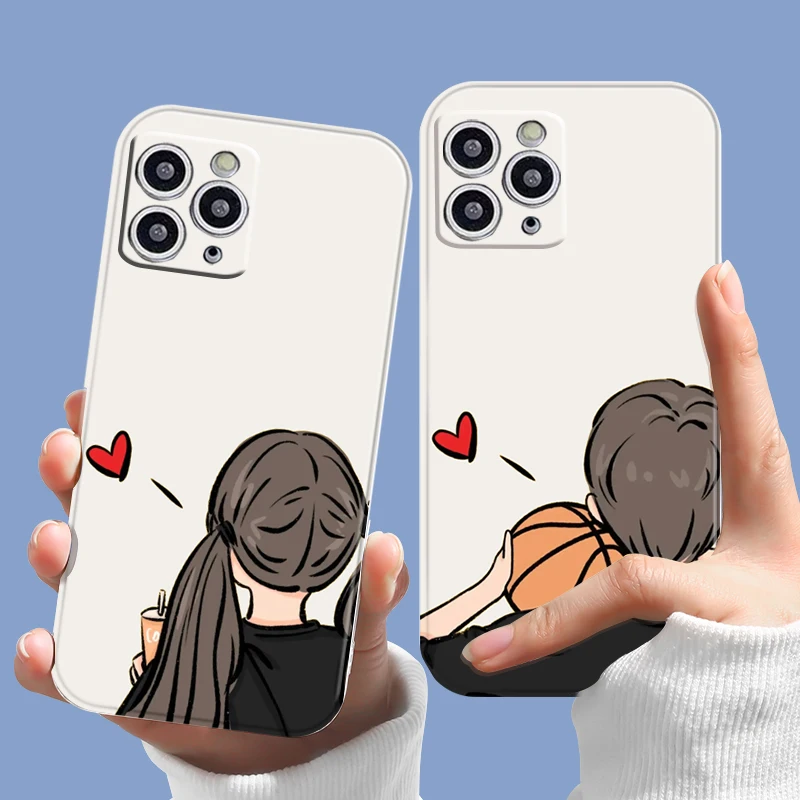 

Cartoon Boy Girl Couple Phone Cases For IPhone 13 Pro Max 12 Mini 11 Pro XS XR X 7 8 Plus SE 2020 6S Cute Transparent Soft Cover
