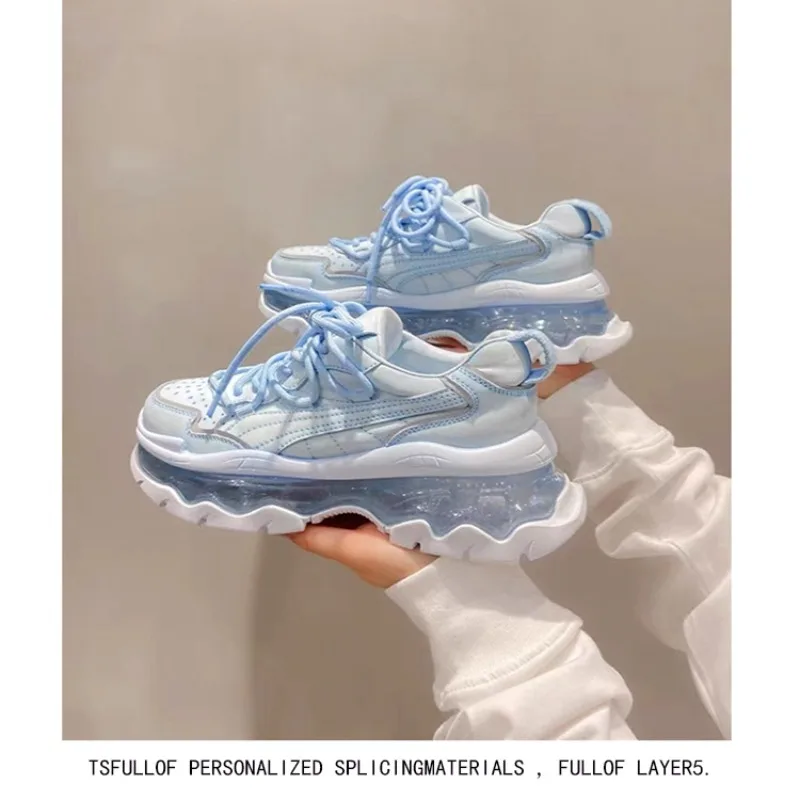 

Женская Вулканизированная обувь с прозрачной подошвой, Новая Стильная универсальная повседневная спортивная обувь на толстой подошве, белые кроссовки на платформе