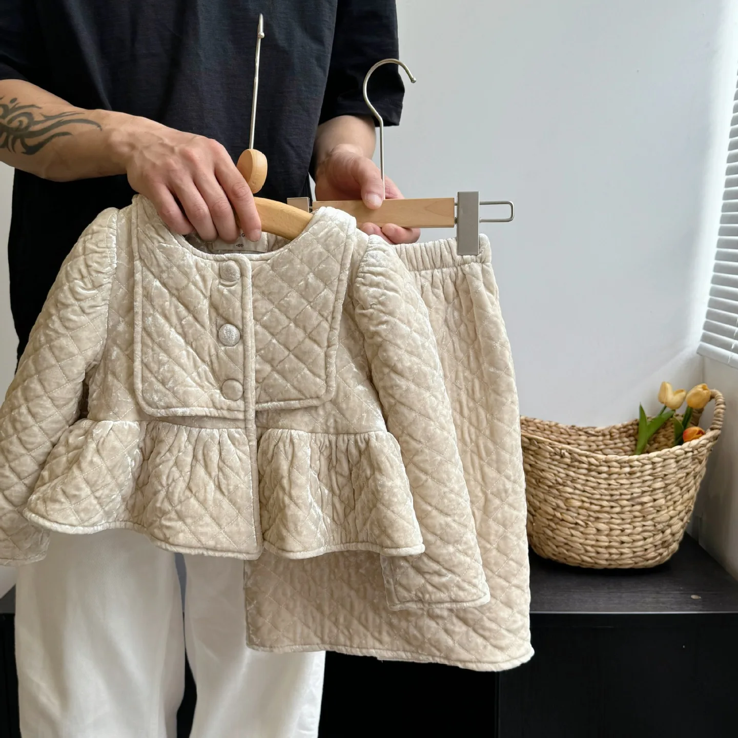 Детские комплекты Осень-зима бархатная хлопковая утепленная детская однотонная