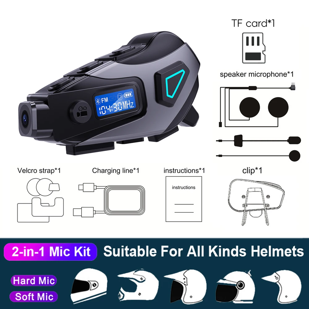 

1080P HD видео видеорегистратор широкоугольный объектив FM + Bluetooth гарнитура для мотоциклетного шлема беспроводная камера водонепроницаемый мотоциклетный рекордер