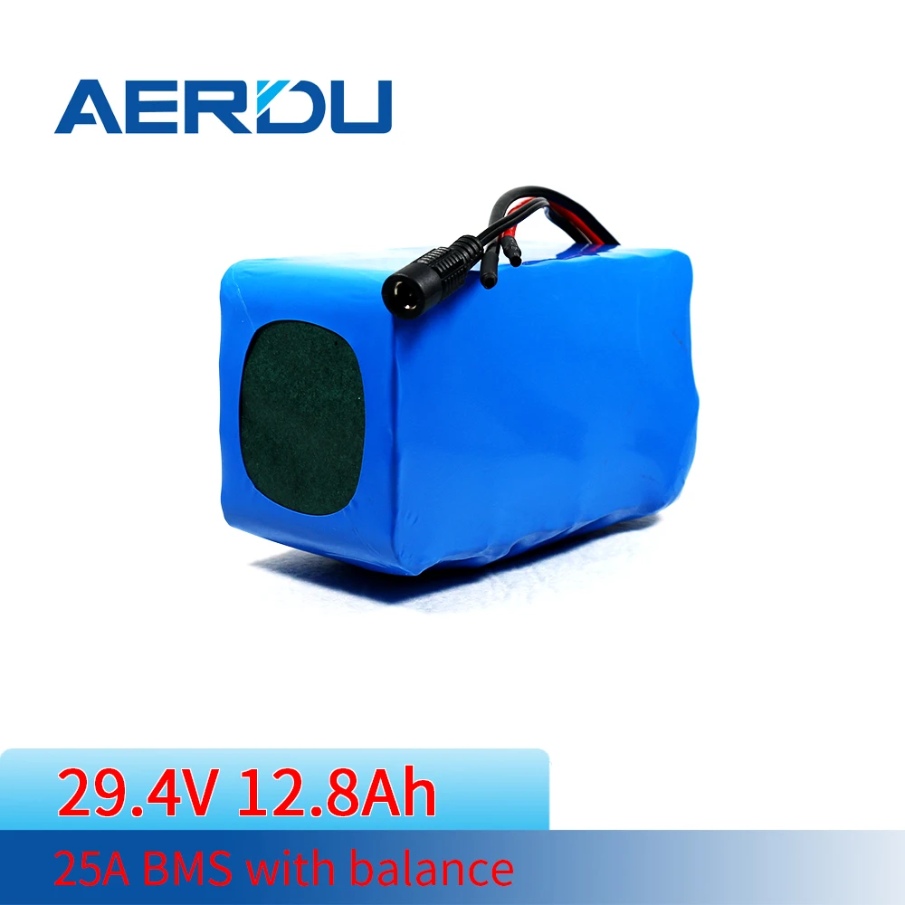 

AERDU 29.4V 12.5Ah 7S4P 18650 Li-ion Battery Pack 3200mAh cells for Motor Electric Scooter Vehicle Bicycle built-in BMS DC Plug