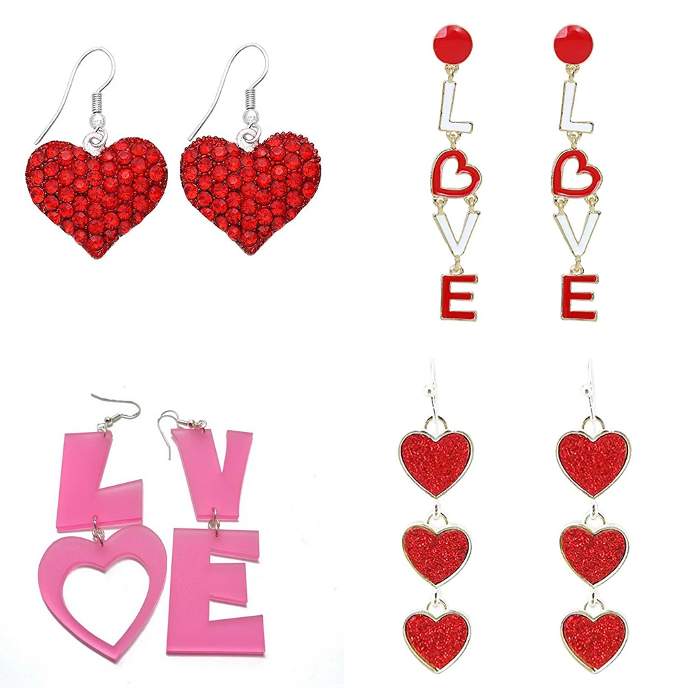 

Valentine's Day Date Earrings Luxury Rhinestone Red Heart Shape Jewelry For Women Party Wedding Gift Trendy Accessories