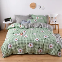 evich polyester green checkered daisy 3pcs bedding sets for spring autumn single and double queen size pillowcase home textile