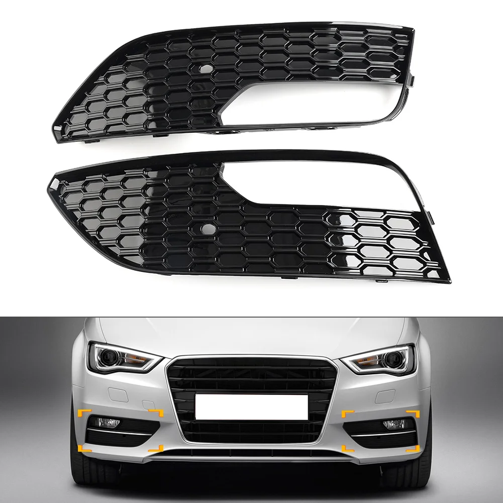 1 Pair Car Imperforated Honeycomb Mesh Front Bumper Fog Light Lamp Frame Grill Lower Grille For Audi A3 2012 2013 2014 2015 2016